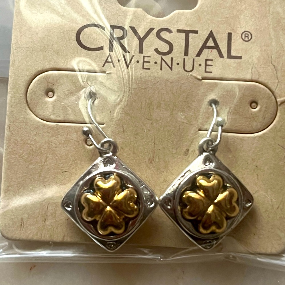 Clover Shamrock Heart Earrings gold and silver tones